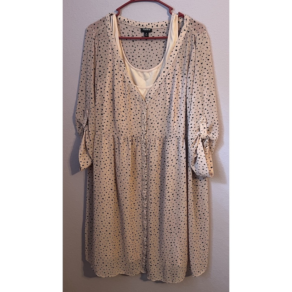 Torrid Black & Pink Heart Print Button Down Dress Hearts Size 2 2X 2 Piece Set